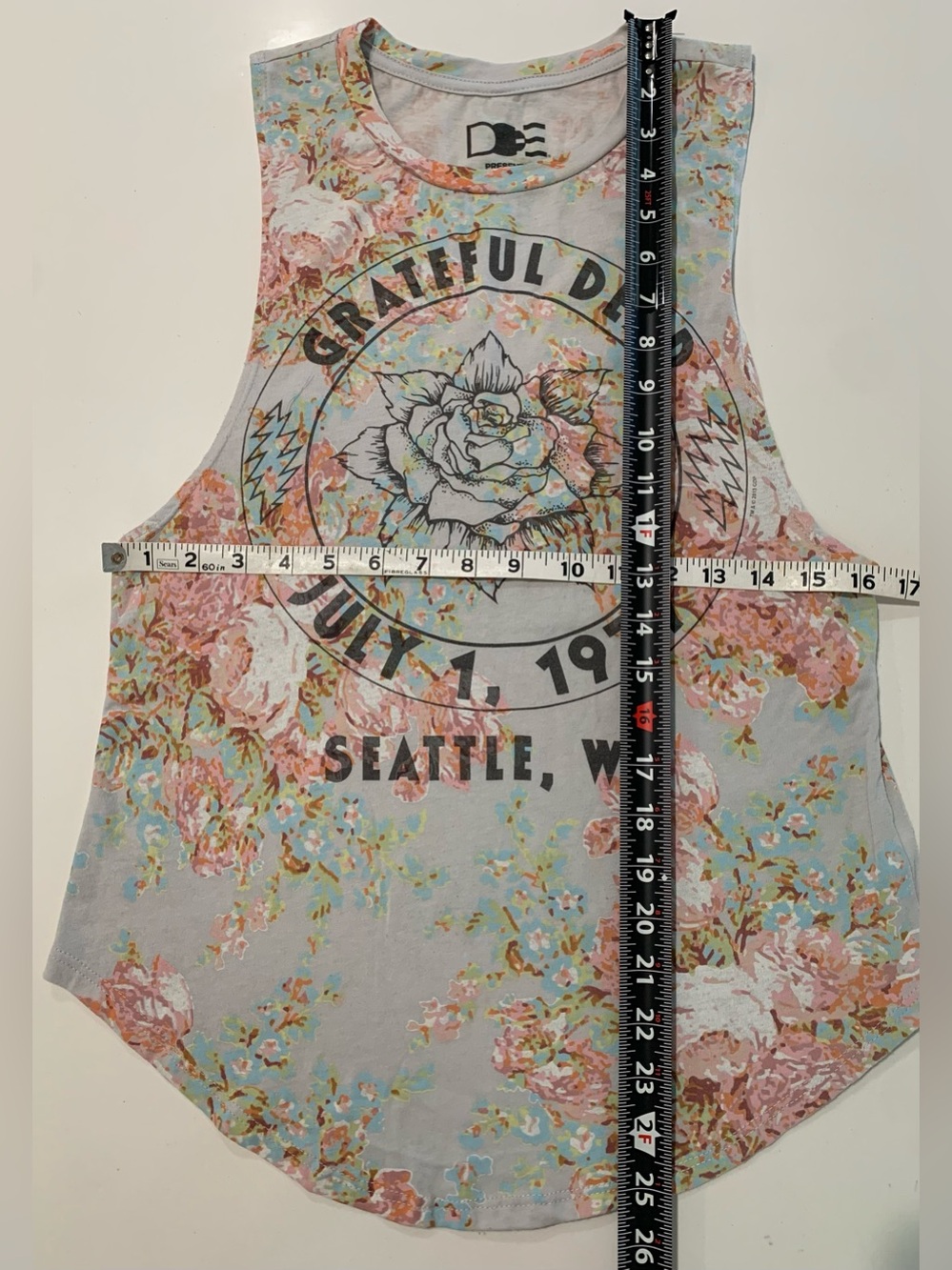 DOE Grateful Dead Floral Graphic Muscle Concert Tank Top, Tee, Festival, XS - Picture 6 of 8
